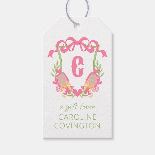 Paddel-Monogramm-Wappen für Rosa und Grüne Pickleb Geschenkanhänger (Vorderseite)