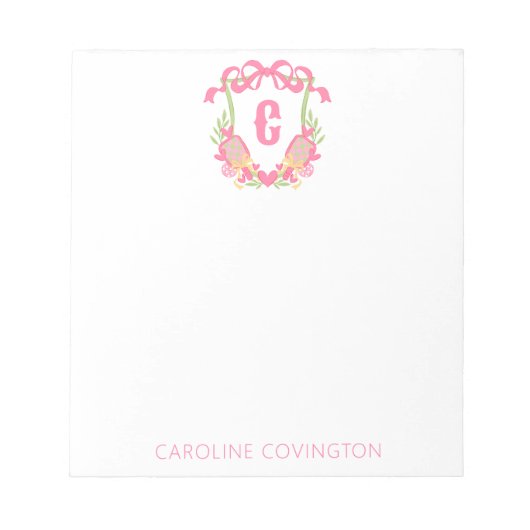 Paddel-Monogramm-Wappen für Rosa und Grüne Pickleb Notizblock (Vorderseite)