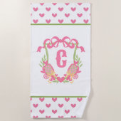 Paddel-Monogramm-Wappen für Rosa und Grüne Pickleb Strandtuch (Vorderseite)