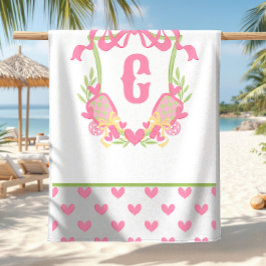 Paddel-Monogramm-Wappen für Rosa und Grüne Pickleb Strandtuch