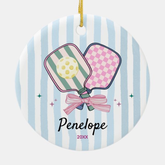 Paddel-Paddel für Pickleball-Girls personalisiert Keramik Ornament (Hinten)
