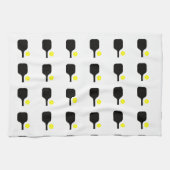 Paddel und gelbe Bälle aus schwarzem Pickleball Geschirrtuch (Horizontal)