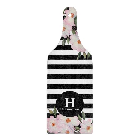 Paddel Wasserfarbe Rosenstreifen Monogramm Schneidebrett (Vorderseite)