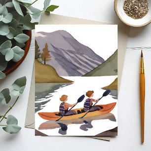 Paddelbootfahrt auf dem See Berg Natur Aquarell Postkarte