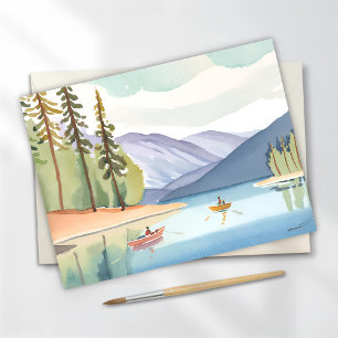 Paddeln auf dem See Landschaft Aquarell Postkarte
