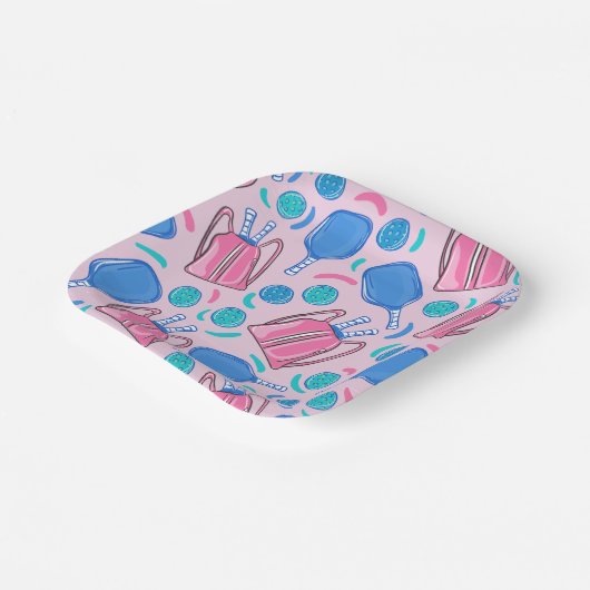 Paddeln und Bälle in Rosa Pappteller (Gewinkelt)