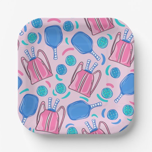 Paddeln und Bälle in Rosa Pappteller (Vorderseite)