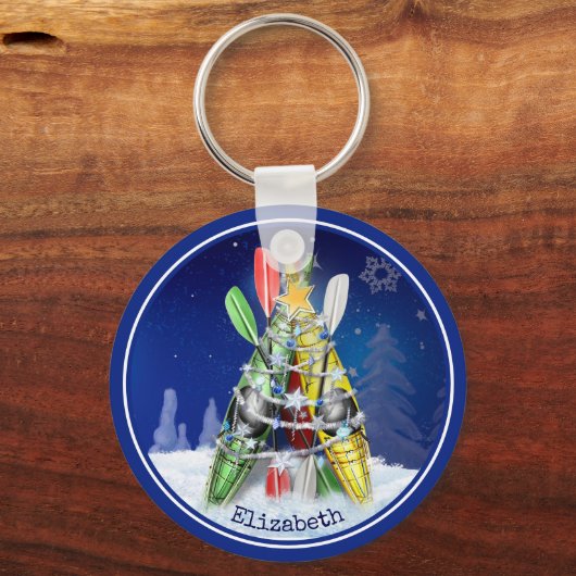 paddeln Winter Kajak Weihnachtsbaum personalisiert Schlüsselanhänger (Vorderseite)