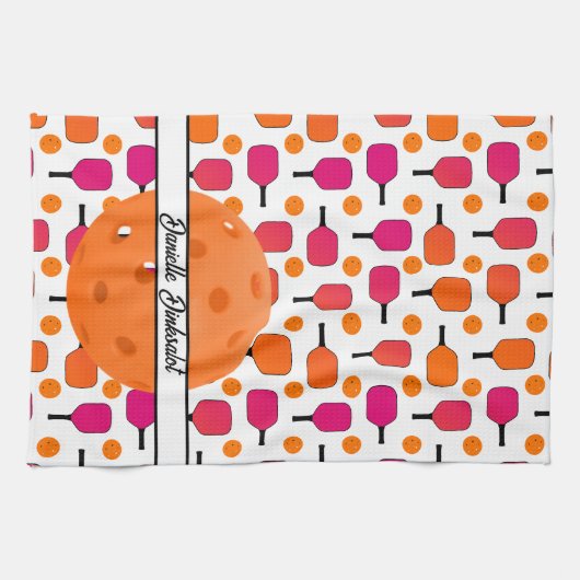 Paddelpaddel in Rosa und Orange Personalisiert Geschirrtuch (Horizontal)