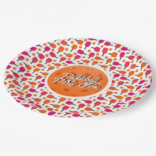 Paddelpaddel in Rosa und Orange Personalisiert Pappteller (Schrägansicht)