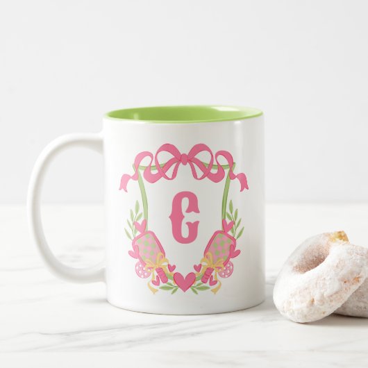 Paddelpaddel Monogram Wappen Zweifarbige Tasse (Mit Donut)