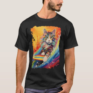 Paddle Board Pop Art Maine Coon Surfkat T-Shirt