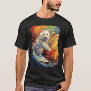 Paddle Board Surf Pop Art Weiße Katze T-Shirt