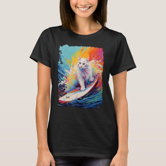 Paddle Board Weiße Katze T-Shirt (Vorderseite)
