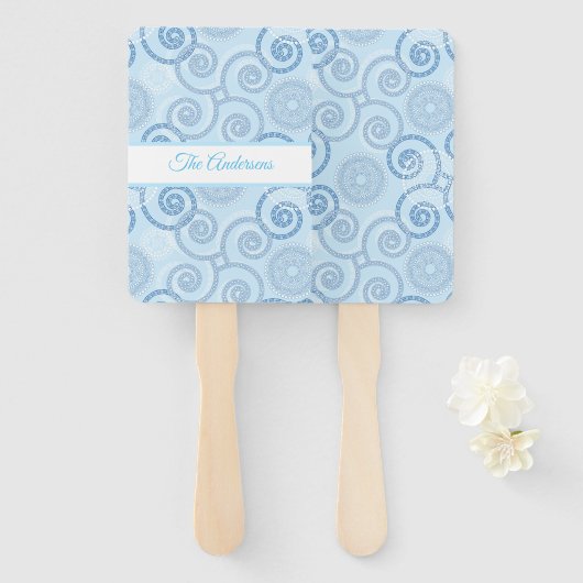 Paddle Fan-Blue Pearls Hand Fan Fächer (Vorne und Hinten)