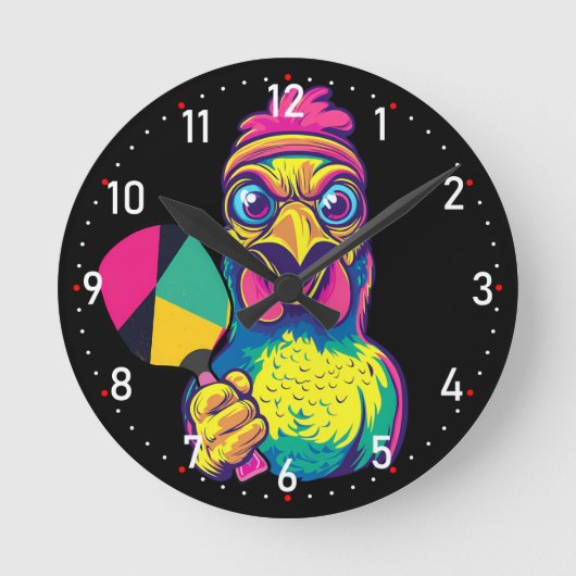 Paddle Peckin' Time Pickleball  Runde Wanduhr (Vorderseite)