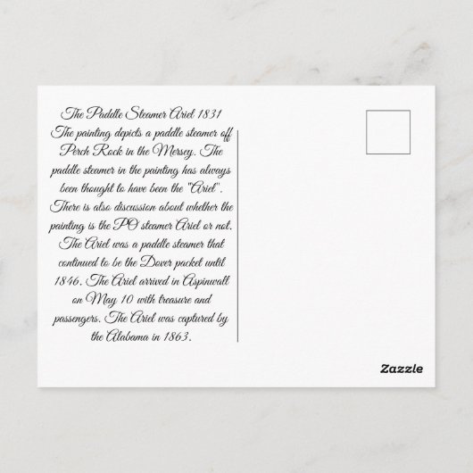Paddle Steamer Ariel 1831 Postkarte (Rückseite)