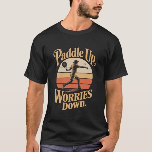 Paddle Up Worries Down Sunset Illustration T-Shirt (Vorderseite)