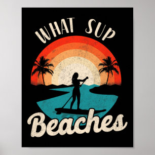 Paddleboard What Sup Strände Mädchen Vintage Retro Poster