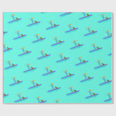 Paddleboarding Girl n Dog Pattern Wrapping Paper Geschenkpapier (Flach)