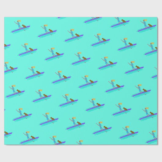 Paddleboarding Girl n Dog Pattern Wrapping Paper Geschenkpapier (Flach)