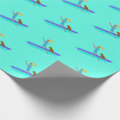 Paddleboarding Girl n Dog Pattern Wrapping Paper Geschenkpapier (Ecke)