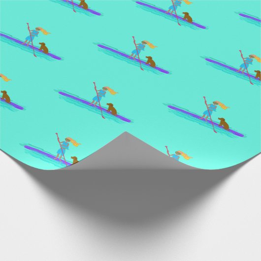Paddleboarding Girl n Dog Pattern Wrapping Paper Geschenkpapier (Ecke)