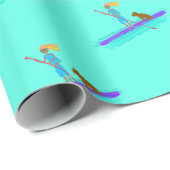 Paddleboarding Girl n Dog Pattern Wrapping Paper Geschenkpapier (Rolleneckpunkt)