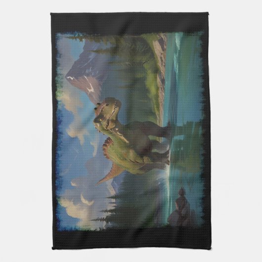 Paddling Brontosaurus & River Fun Geschirrtuch (Vertikal)