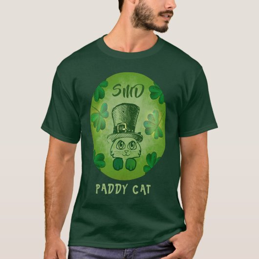 Paddy Cat Kleeblatts St Patrick's Cat Mit Monogram T-Shirt (Vorderseite)
