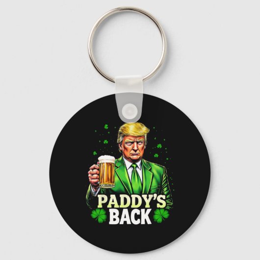 Paddy's Back Trump Beer Kleeblatt St Patricks Day Schlüsselanhänger (Vorderseite)