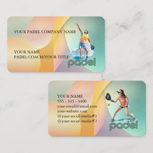 Padel Business Card - Vibrant Padel Style-1 Visitenkarte (Vorne/Hinten)