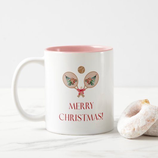 Padel Christmas Mug – Festive Padel Motifs Zweifarbige Tasse (Mit Donut)