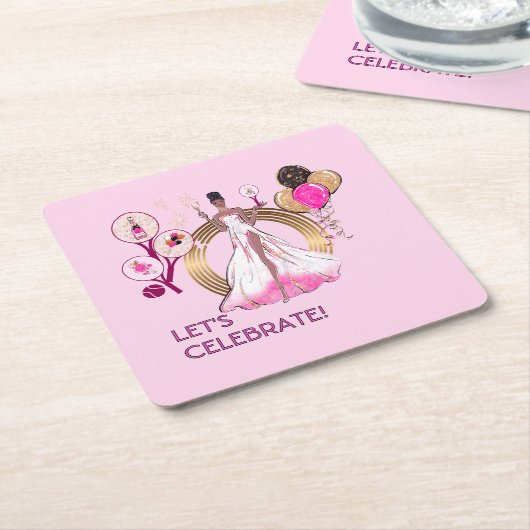 PADEL COASTER: CELEBRATION PADEL DIVA BRIGHT PINK RECHTECKIGER PAPPUNTERSETZER (angewinkelt)