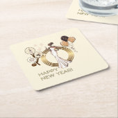 PADEL COASTER: NEW YEAR’S PADEL DIVA CREAM & GOLD RECHTECKIGER PAPPUNTERSETZER (angewinkelt)