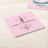 PADEL COASTER: PADEL & PROSECCO CLASSIC PINK/BLACK RECHTECKIGER PAPPUNTERSETZER (angewinkelt)