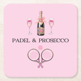 PADEL COASTER: PADEL & PROSECCO CLASSIC PINK/BLACK RECHTECKIGER PAPPUNTERSETZER