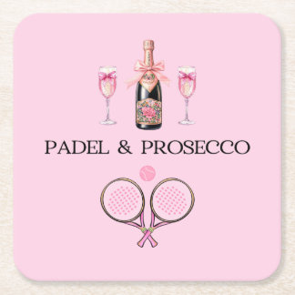 PADEL COASTER: PADEL & PROSECCO CLASSIC PINK/BLACK RECHTECKIGER PAPPUNTERSETZER