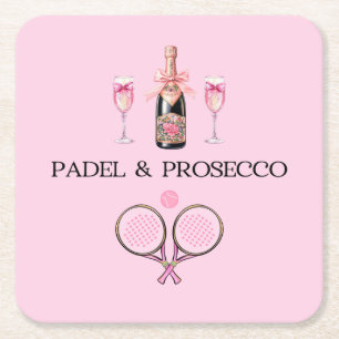 PADEL COASTER: PADEL & PROSECCO KLASSISCH ROSA/SCH RECHTECKIGER PAPPUNTERSETZER