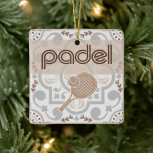 Padel-Ornament - Spanische Fliesen-Vibes in Taupe Keramikornament