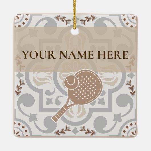 Padel Ornament-Spanish Tile Vibes in Taupe & Brown Keramikornament (Rückseite)