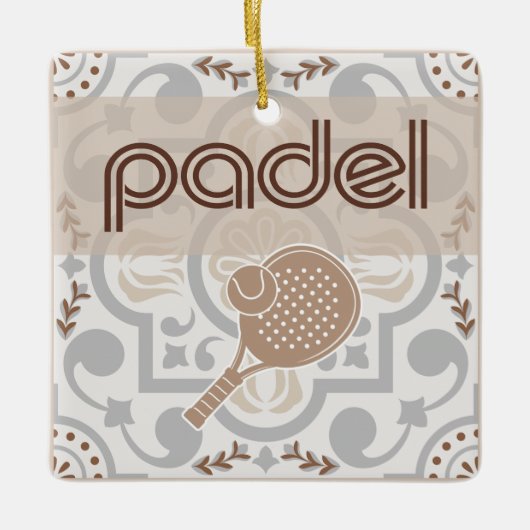 Padel Ornament-Spanish Tile Vibes in Taupe & Brown Keramikornament (Vorderseite)