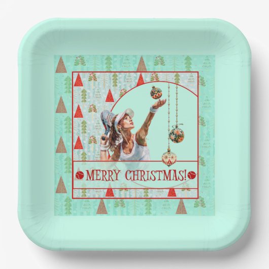 Padel Paper Plate – Padel Retro Christmas Pappteller (Vorderseite)