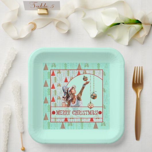 Padel-Papierteller – Padel Retro Weihnachten Pappteller (Hochzeit)