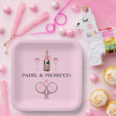 PADEL-PLATTE: PADEL & PROSECCO KLASSISCH ROSA/SCHW PAPPTELLER (Party)