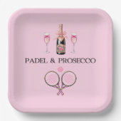 PADEL-PLATTE: PADEL & PROSECCO KLASSISCH ROSA/SCHW PAPPTELLER (Vorderseite)