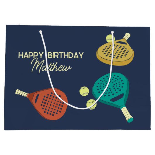 Padel Tennis Rackets und Balls Personalisiert Große Geschenktüte (Rückseite)