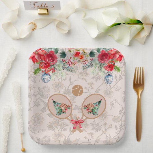 Padel Themed Paper Plates – Festive Racquet Motif Pappteller (Hochzeit)