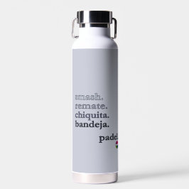 Padel Water Bottle-Personalize Word Vibe Grey Trinkflasche