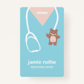 Pädiatrische Krankenschwester Blue Teddy Bear Scru Ausweis (Rückseite)